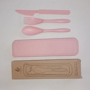 Good Wheat Green Producers Tableware suit Pink spoon, fork, knife set with case